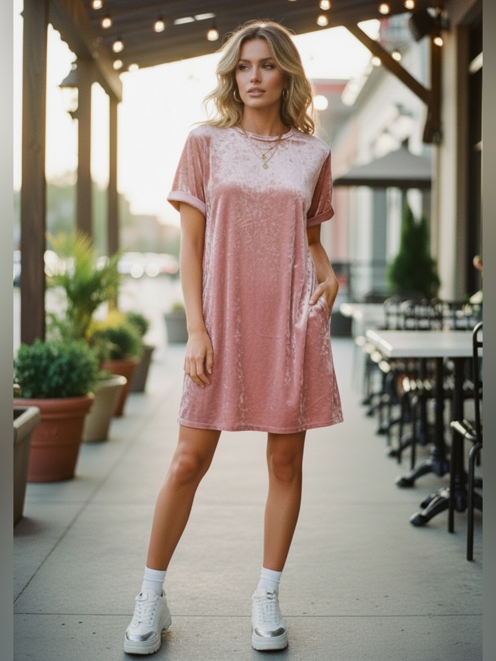 Forever 21 Plus Crushed Velvet T-Shirt Dress in Dusty Rose/Mauve